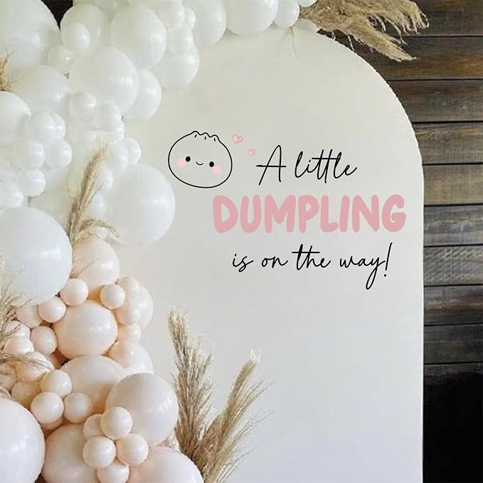 A Little Dumpling is On The Way Baby Shower Party Decal Sign | Bao Bun Themed Gender Reveal Decor Sign Decal, Little Dumpling Baby Shower Decorations for Party, Balloon Arch, Backdrop...