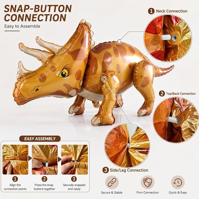 60 PCS Dinosaur Happy Birthday Foil Balloon Decoration Kit, T-Rex, Triceratops, Ankylosaurus Assembleable Inflatable Standing Mylar Balloons with Birthday Banner for Kids Boys Party Decor