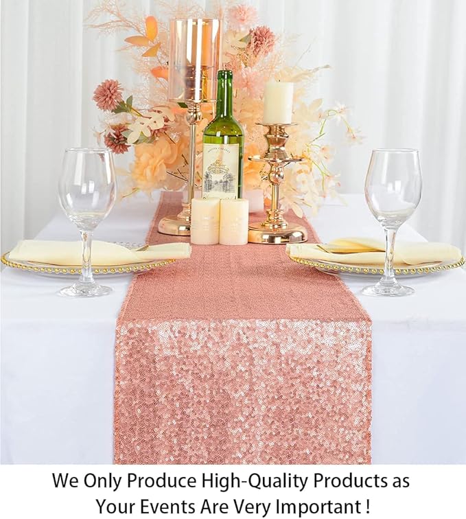 ShinyBeauty 10 Pieces-12 x108 Blush-Sequin Table Runner for Wedding Party Catering Event Glitter Table Runners Sequin Table Cloth Runner Baby Shower Table Decor