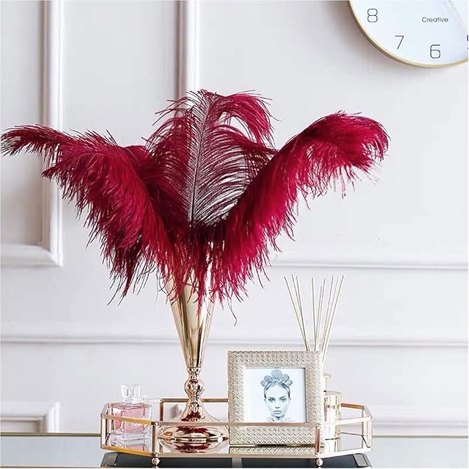 10pcs Natural Ostrich Feather Craft 16-18inch(40-45cm) Plume for Wedding Centerpieces Home Decoration DIY（WineRed, 10Pcs 16-18inch)