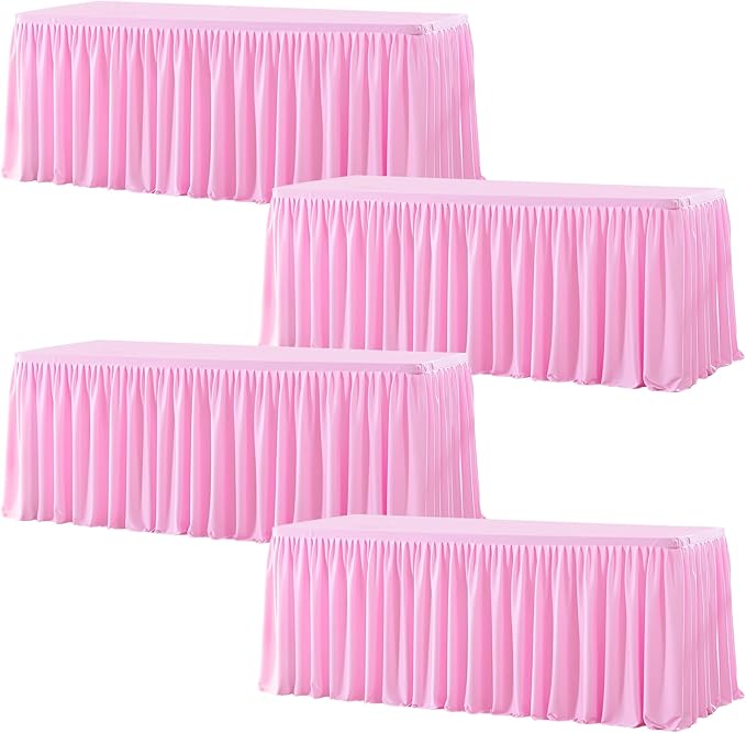 Wish Care 4 Pack Pink Rectangle Table Clothes for 8 Foot Tables, Polyester Fitted Tablecloths 8ft Stretch Table Cover for Wedding, Birthday, Parties, Trade Show, Craft Show