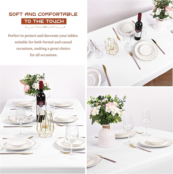 Showgeous 12 Pack White Rectangle Tablecloths, 60 x 102 Inch, Polyester, Wrinkle Resistant, Machine Washable, Perfect for 6ft Tables, Wedding, Birthday Parties