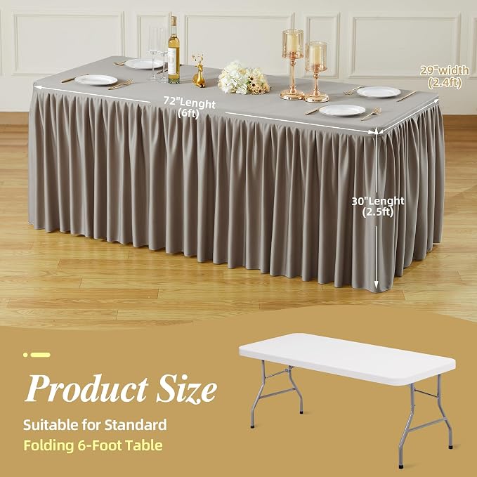 PARTISKY 2 Pack Natural Tablecloths for Rectangle Tables 6ft, Wrinkle Resistant Spandex Table Cover Fitted Stretch Table Cloth with Pleated Ruffle Skirts for Party Banquet Dining Birthday Wedding