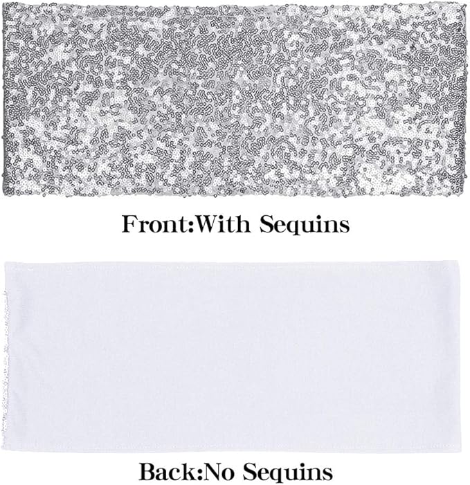 Pack of 150 Stretch Sequin Chair Sashes Chair Bands One-Sided Sequins Decor for Hotel Wedding Reception Party Event Chair Cover Decoration 4"x16" - Silver