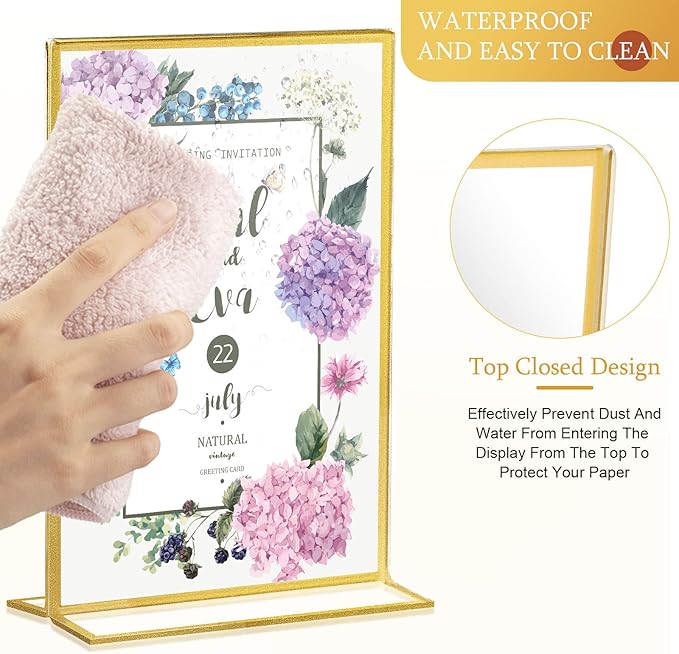 Hoteam 24 Pack 4 x 6 Clear Acrylic Sign Holder with Gold Borders, Gold Picture Frame, Double Sided Wedding Table Number, Acrylic Menu Stands for Wedding Table, Restaurant Sign, Photos Display
