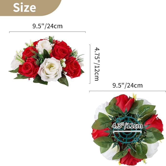 NUPTIO Flower Balls Centerpieces for Wedding Tables, Red & White Roses | 2 Pcs Artificial Silk Floral Arrangements, for Birthday Party, Housewarming, Thanksgivng, Christmas Decorations
