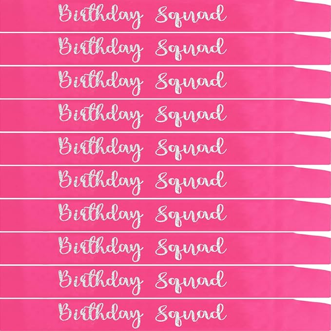 10Pcs Birthday Squad Sash Silver Glitter Hot Pink Satin Sashes Funny Birthday Sashes Birthday Party Supplies Gifts