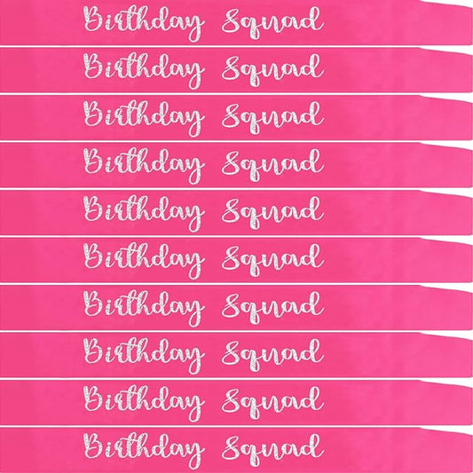 10Pcs Birthday Squad Sash Silver Glitter Hot Pink Satin Sashes Funny Birthday Sashes Birthday Party Supplies Gifts