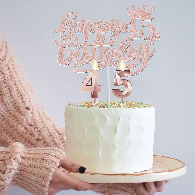 45th Birthday Decorations for Women, Include 45th Birthday Sash and Tiara, Cake Topper and Candles, Number Balloons, 45 Year Old Gifts for Women