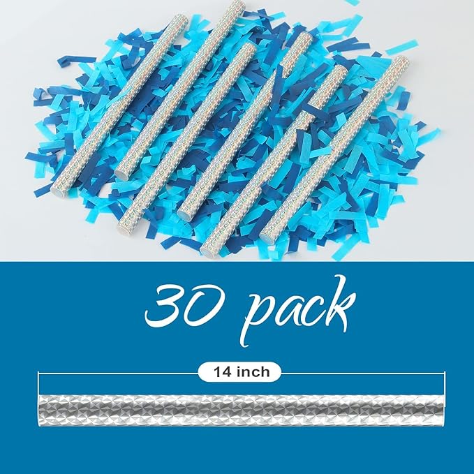 BATTIFE It's a Boy, 30Pack Gender Reveal Confetti Wands, Tissue Paper Confetti Flick Flutter Sticks for Baby Boy Born Shower Party Decorations Supplies, Shoot Poppers, 14inch Blue