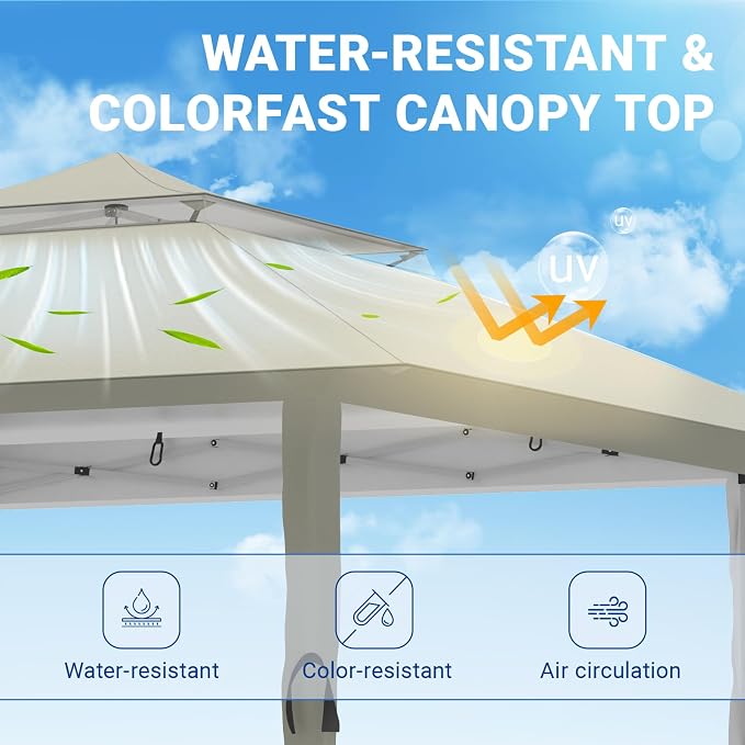 Pop Up Canopy Tent 13x13 FT with 4 Sidewall, Outdoor Easy Setup Gazebo with Wheeled Carry Bag, Heavy Duty Shelter with UV-Resistant Top, Portable Instant Shade for Garden Camping, Khaki