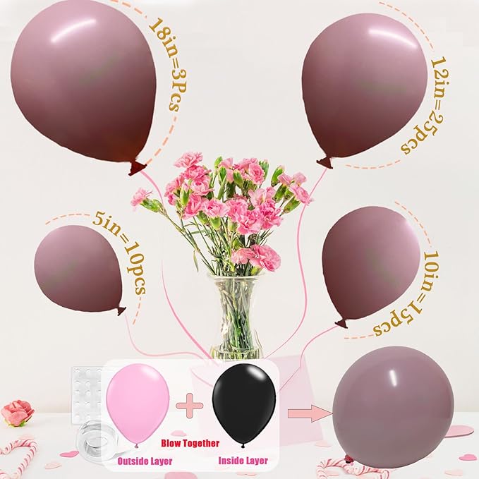 Double Stuffed Blush Purple Balloons,Dusty Purples Balloons Different Sizes 18 12 10 5 Inch,Double Stuffed Balloon Arch for Boho Party, Baby Shower, Birthday, Weddings (Dusty Purple01)