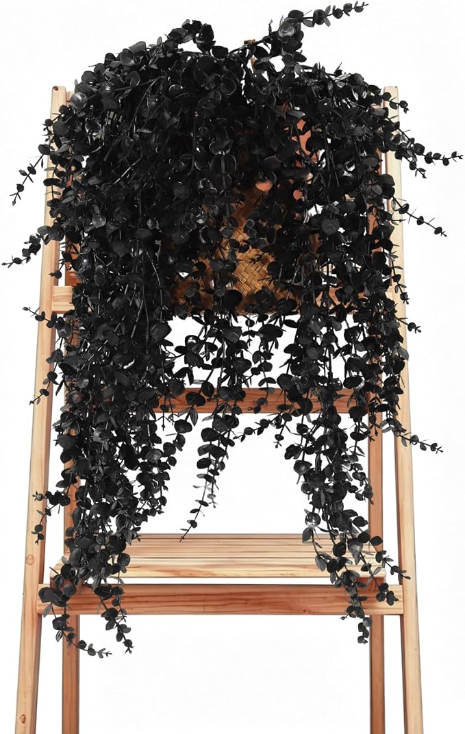 RECUTMS Black Artificial Hanging Gothic Plant 31.5" Fake Fall Greenery Vine | 3Pcs Artificial Greenery for Outdoors,UV Resistant Faux Ivy,Plastic Plants for Indoor Outdoor Halloween Garden Decoration