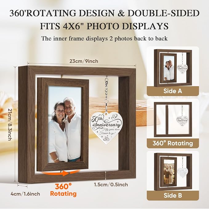 50 Year Anniversary Picture Frame Gifts, Best 50th Anniversary Wedding Gifts for Couple Parents Husband Wife Him Her Men Women, Personalized Forty Year Fortieth Anniversary Wood Gift Decorations