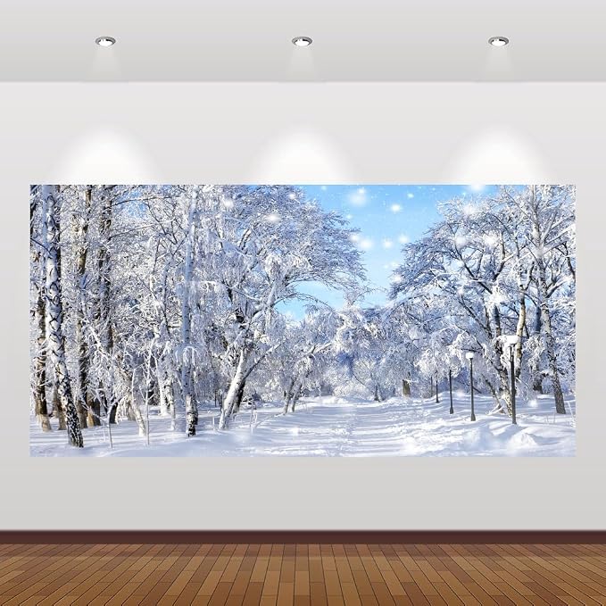 Winter Forest Backdrop 20x10ft Winter Wonderland Scene | Photography Background White Snow Snowflake Christmas Party Holiday Photo Merry Xmas Happy Party Banner Decor Supplies