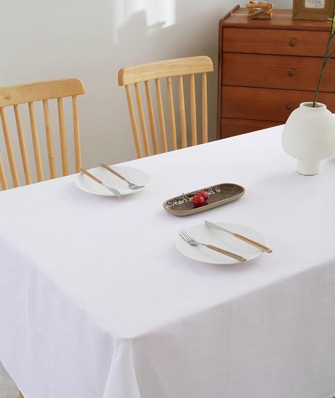 100% French Flax Linen Tablecloths Rectangle 120Lx60W Inch for Dinners, Parties, Easter, Halloween, Camping, Machine Washable, 10-12 Sets (60''x120'', White)