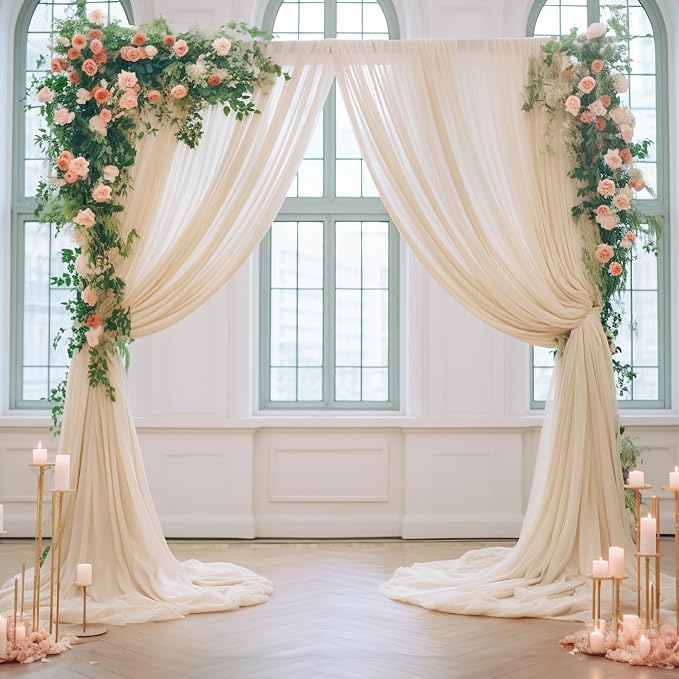 10x10ft Champagne Tulle Backdrop Curtain for Parites, Semi-Sheer Backdrop Curtains for Wedding Baby Shower Birthday Party Photo Shoot Decorations