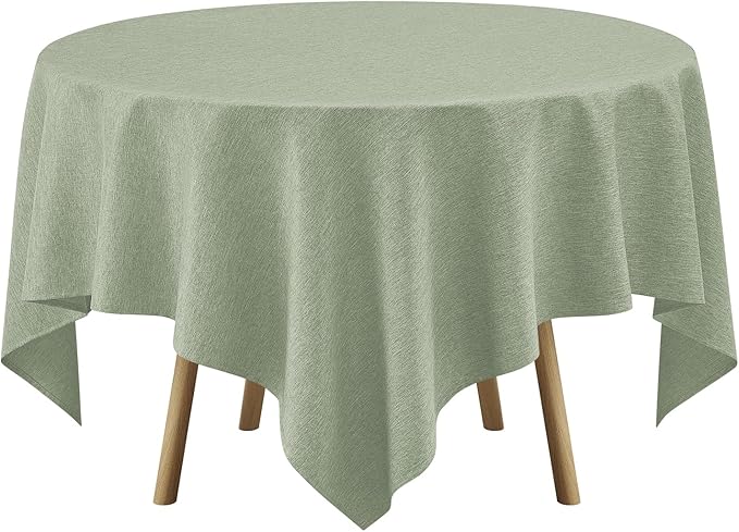 Decorelia Faux Linen Square Tablecloth for Dining Room,Waterproof Texture Decorative Farmhouse Rustic Card Table Cloth for Indoor Outdoor Party Holiday Picnics Patio,52x52 Inch (Square),Sage Green