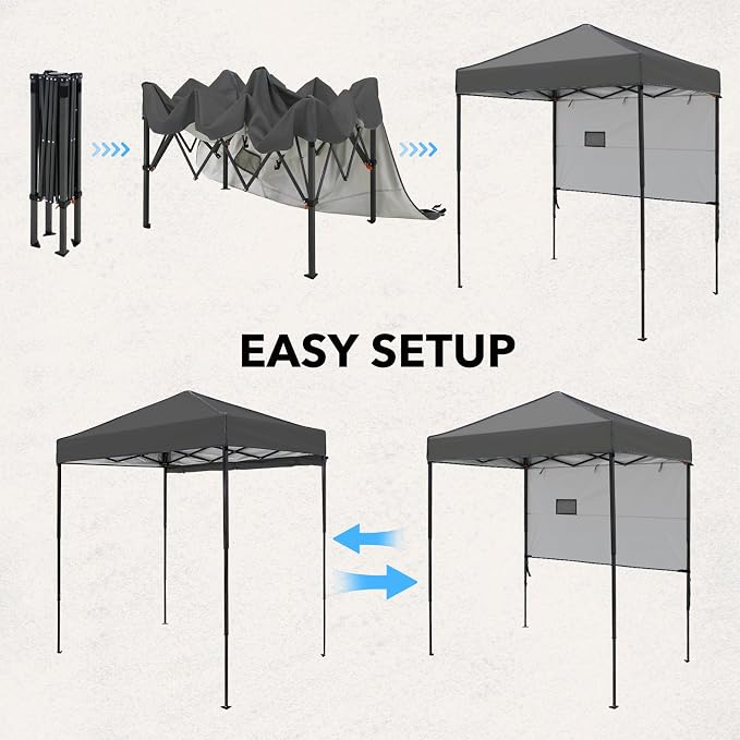 6x4 Pop Up Canopy Tent with Half Wall Panel, Instant Portable Beach Canopy, Outdoor Tent with Carry Bag for Camping, Sports, Tailgating, Events, Dark Gray