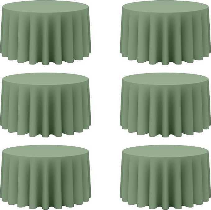 BRILLMAX 6 Pack Sage Green Round Tablecloths 120 Inch for 60” Tables - 150 GSM Polyester Fabric, Floor Length Drop, Water, Stain & Wrinkle Resistant Cloth Cover for Wedding Reception Banquet Dining