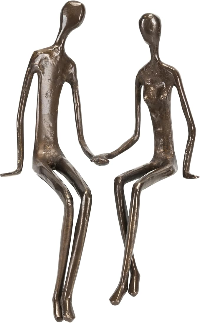 Danya B. Sitting Couple Holding Hands Contemporary Sand-Casted Bronze Sculpture, Home and Office Decor Gift for Spouse and Partner, Birthday, Wedding, Anniversary, Valentine's Day or Romantic Gesture