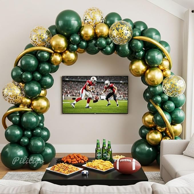 Double Stuffed Dark Green and Gold Balloon Garland Arch Kit - Emerald Green Metallic Gold Confetti Balloons for Graduation Decorations 2026, Jungle Safari Birthday, Wedding, Baby Shower Party Supplies
