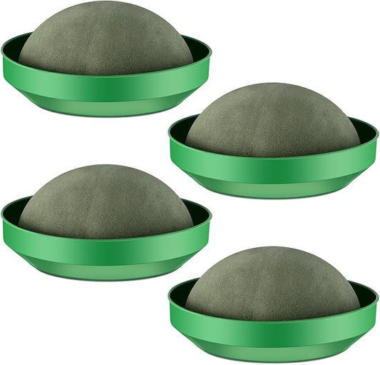 4 Sets Floral Foam Round, 5.5x2.7inch Floral Dry Round Flower Foam Half Ball with Bowl for Artificial Plant Arrangement and Wedding and Garden Decorations