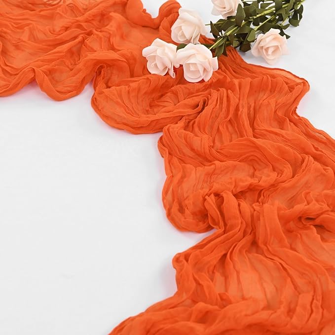 20 Pack Orange Table Runner 10Ft Cheesecloth Table Runner Boho Long Cheese Cloth Table Runners Romantic Sheer Fabric Gauze Table Runners for Wedding Party Bridal Shower