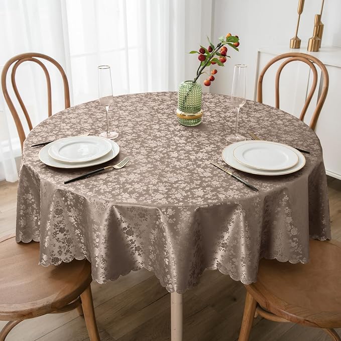 Smiry Round Table Cloth, Waterproof Heavy Duty Vinyl Tablecloths, Wipeable Washable Table Cover for Kitchen and Dining Room (Taupe, 60" Round)