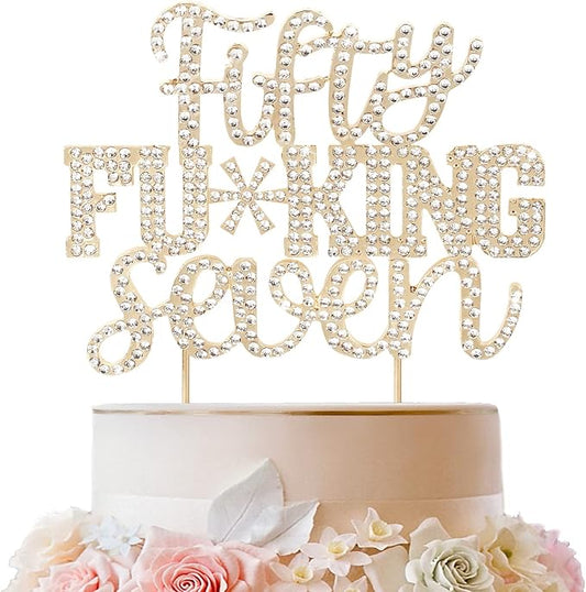 LINGTEER Happy 57th Birthday Funny Gold Rhinestone Cake Topper - Cheers to 57 Years Old,Happy 57th Birthday Party Cake Centerpieces Topper Decorations.