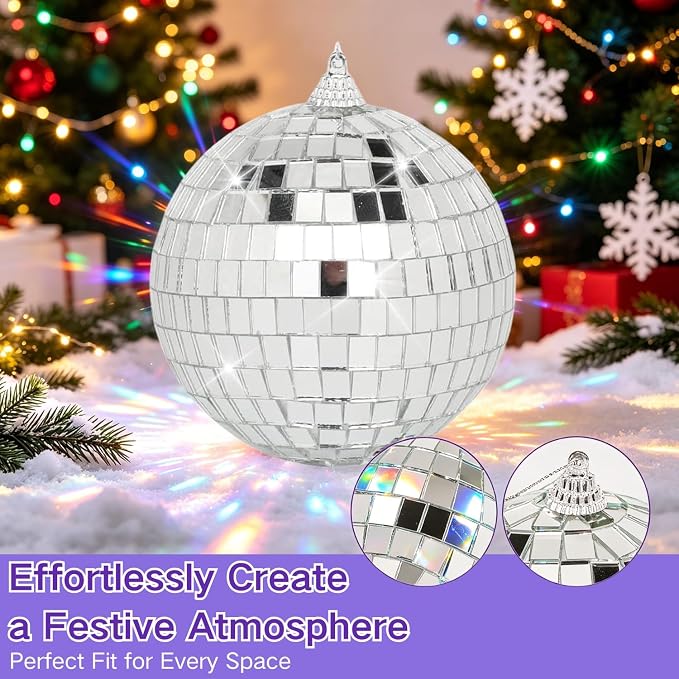 Mini Mirror Disco Ball Decor: 32 Pack Hanging Mirror Ball Ornaments Different Sizes - Small Disco Balls Decorations Bulk for Party Christmas Tree Cake Room Birthday (Silver)