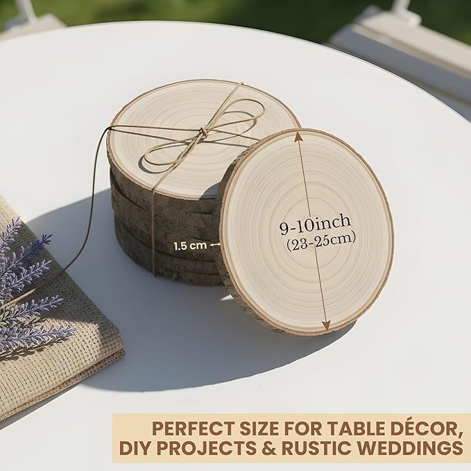 10 Pack Wood Centerpieces for Tables Natural Round Wood Slices for Rustic Wedding Decor and Table Decorations Unfinished Wooden Rounds (9–10 inch)