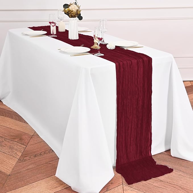 24 Pack Burgundy Table Runner 10Ft Cheesecloth Table Runner Rustic Gauze Table Runners Romantic Long Sheer Fabric Cheese Cloth Table Runners for Wedding Party Bridal Baby Shower