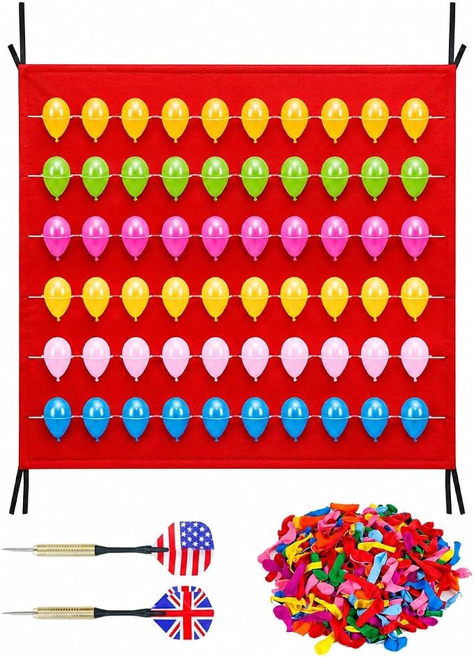 Balloon Dart Board, Carnival Fair Balloon Pop Game, Balloon Dart Game Board Set with 2 Darts & 500 Balloons, Classic Target Game for Birthday Parties, Carnivals (Straight)