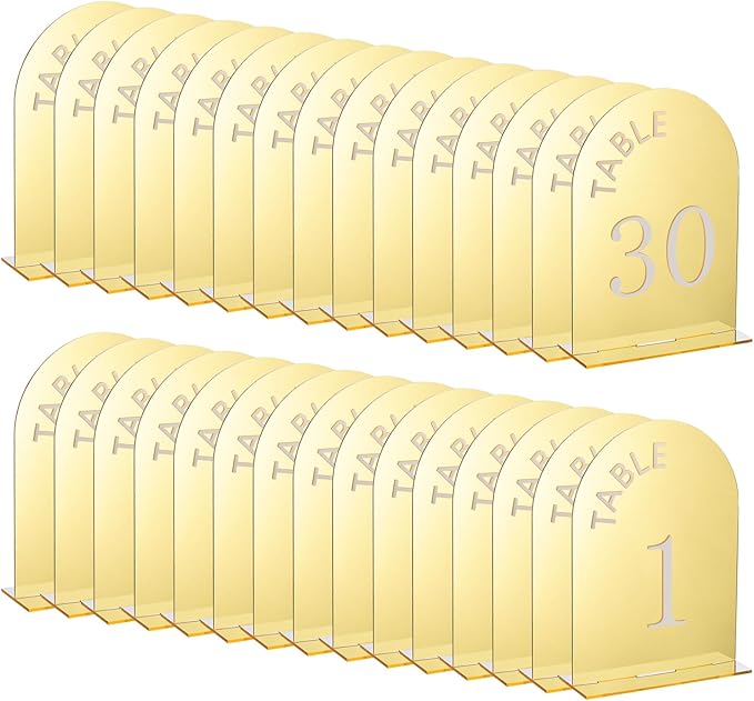 uxcell 30pcs 4.8 x 7 Inch Gold Arch Acrylic Sign with Stand, Acrylic Arch Table Number Holders for Wedding Table Centerpiece Decoration（Number 1-30）