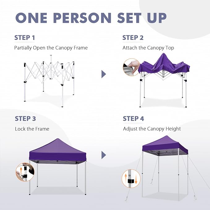 5x5 Pop Up Canopy Tent, Instant Portable Beach Canopy, Outdoor Tent with Carry Bag for Camping, Sports, Tailgating, Events, Purple