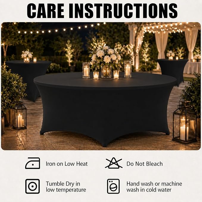 Round Table Covers - 6 Pack 72x30 Inch Table Cloth - Black Fitted Stretch Spandex Round Tablecloth for Party, Exhibition, Wedding, Event, Banquet