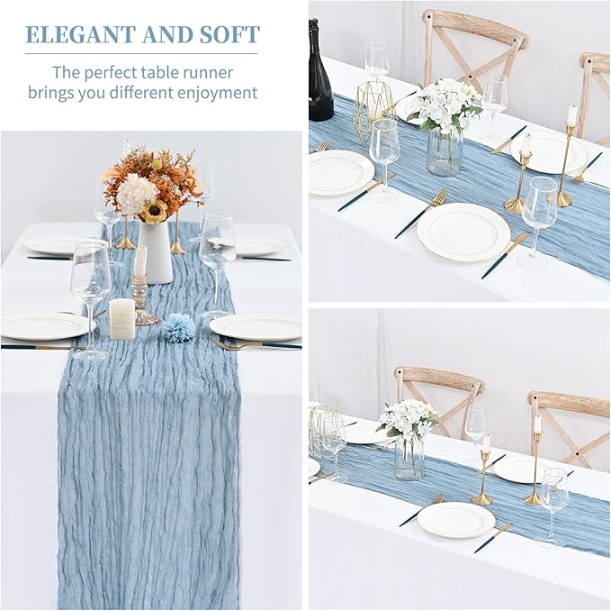 24 Pack Dusty Blue Cheesecloth Table Runner,10FT Boho Gauze Table Runners,35 x 120 inch Rustic Long Sheer Fabric Cheese Cloth Table Runner for Wedding Party Bridal Shower Christmas Decorations
