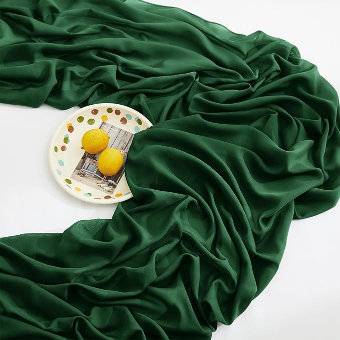 Horbaunal Dark Green Chiffon Table Runners 10FT Sheer Chiffon Runner 29x120 Inches Romantic Boho Rustic Table Runner for Wedding Party Bridal Baby Shower Table Decorations