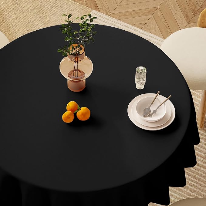 sancua 108 Inch Round Tablecloths Black, 6 Pack - Circle Fabric Cloth Table Cloths for Wedding Party Reception Banquet Birthday, Washable Polyester Table Cover (Fit 30-72 Inch Tables)