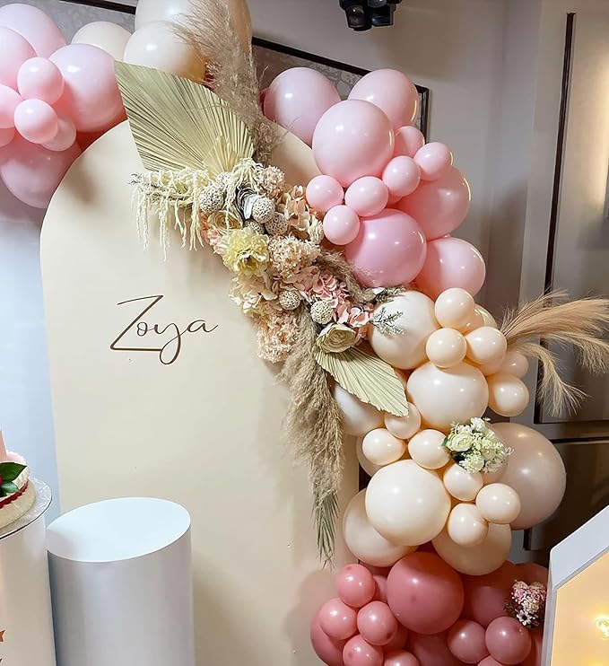 Pink and White Balloons Garland Arch Kit - Double Stuffed Matte Light Pink Blush Pink Cream Peach Latex Balloon Different Sizes 18 12 10 5In Dusty Rose Ballon for Baby Shower Party Decorations