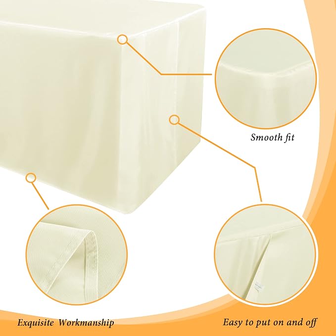 Obstal 2 Pack Table Clothes for 4 Foot Rectangle Tables - Water Resistant Washable Fabric Polyester Rectangle Table Cover Protector for Wedding, Banquet and Trade Shows, 48L x 24W x 30H Inches, Cream