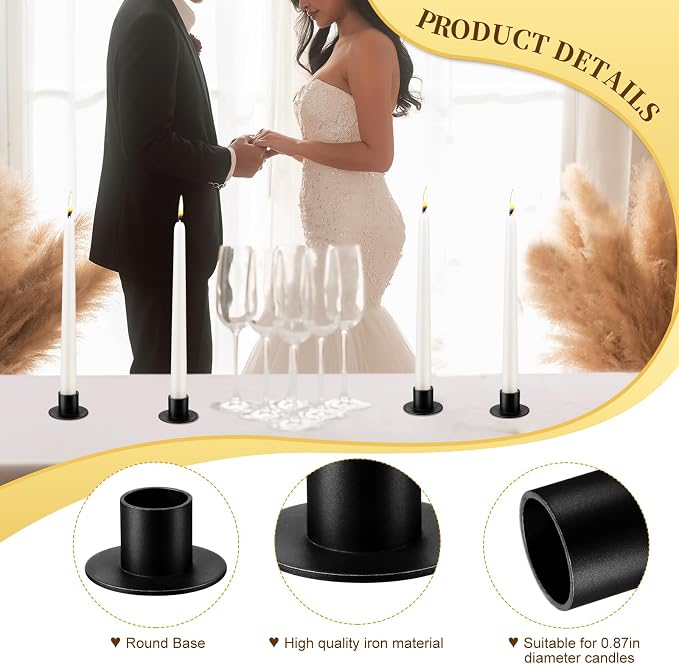 48 Pcs Black Metal Taper Candle Holders Bulk for Wedding Pillar Candles Taper Candlesticks Holders Centerpieces Short Candle Stick Dinner Decor for Party Anniversary Dinning Table Gift (48, Black)