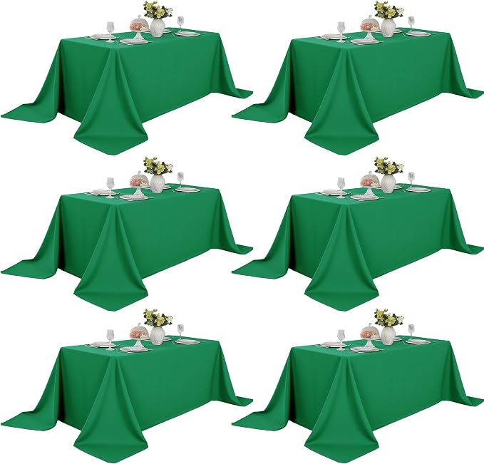 6-Pack 90x156 inch Forest Green Table Cloths, Solid Stain and Wrinkle Resistant Oblong Tablecloth, Premium Plain Weave Polyester Fabric Rectangle Table Linen Covers for Hotel, Banquet