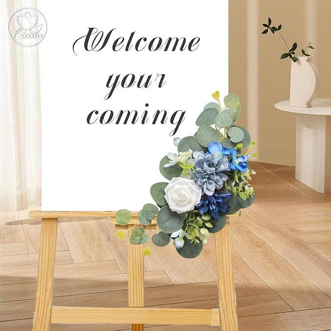 Odouzy Artificial Wedding Arch Flowers for Wedding Sign,Set of 2 for Wedding Welcome Ceremony Sign,Faux Floral Swags,Wedding, Banquet and Reception Backdrop Floral Decoration (Blue)