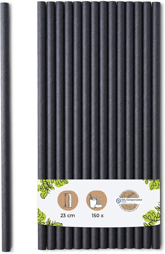 BIOZOYG Straws 150 Pack 9 inches black - Straws Disposable Jumbo Straws Smoothie Straws Boba Straws Milkshake Straws - Alternatives to Plastic Straws, Paper Straws