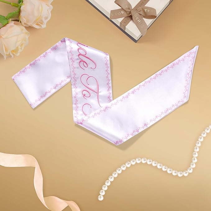 Embroidered Bride to Be Sash Double-Layer Satin Sash with Pink Trim Bridal Shower Hen Night Bachelorette Party Accessories