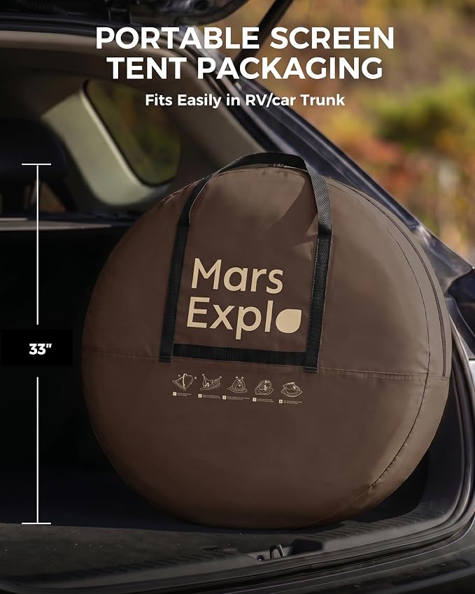 12x12 FT Pop-Up Screen Tent, Portable Screen Room Canopy with Zipper Doors for Patio, Backyard, Deck & Outdoor Activities, Brown