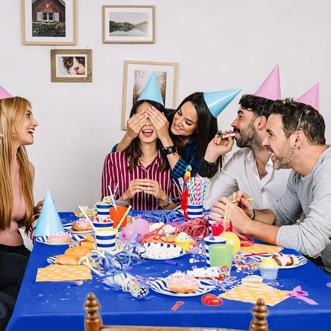 54IN X 600FT Plastic Table Cover Roll, Plastic Table Cloths for Parties, Birthday, Weddings, Banquet,Disposable Tablecloth Roll for All Shape Tables,Party Supplies(Blue, 54 Inch X 600 Feet)