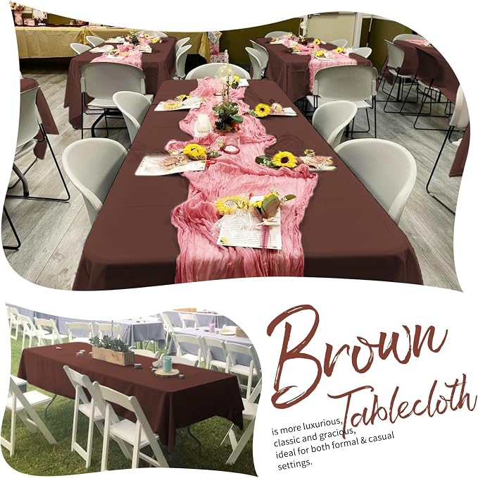 Showgeous 4 Pack Brown Tablecloth 60 x 102 Inch, Rectangle Table Cloth for 6 Foot Table, Wrinkle Resistant Washable Polyester Table Cover for Wedding Dining Table Buffet Parties and Camping